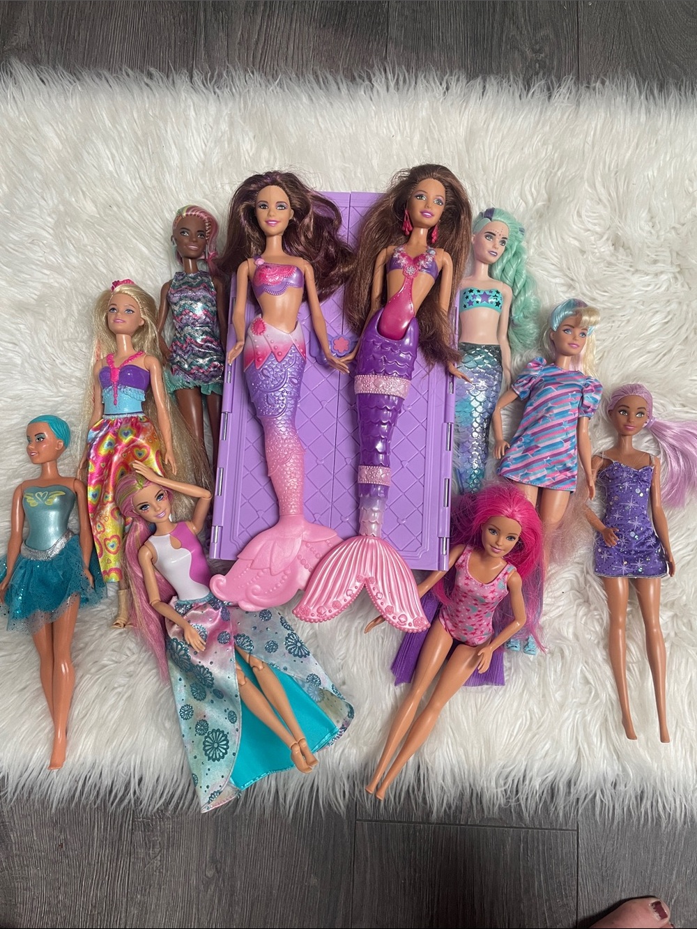 Barbie Assorted Girls Dolls & purple closet